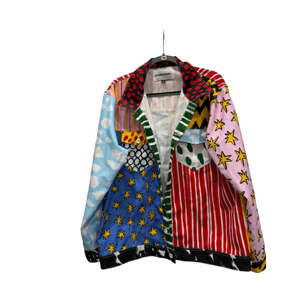 Outsiders Division Mens Patchwork Print Jacket Multi Color Star Stripe Large